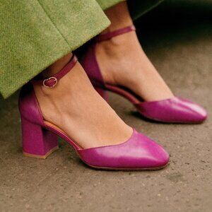 NWOB Sezane Emmeline Babies Smooth Magenta Heels, Size 38